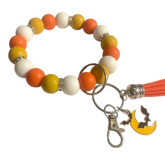 Halloween 🎃 Candy Corn Themed Beaded Keychain Bracelet with Charms - Picture 5 of 6